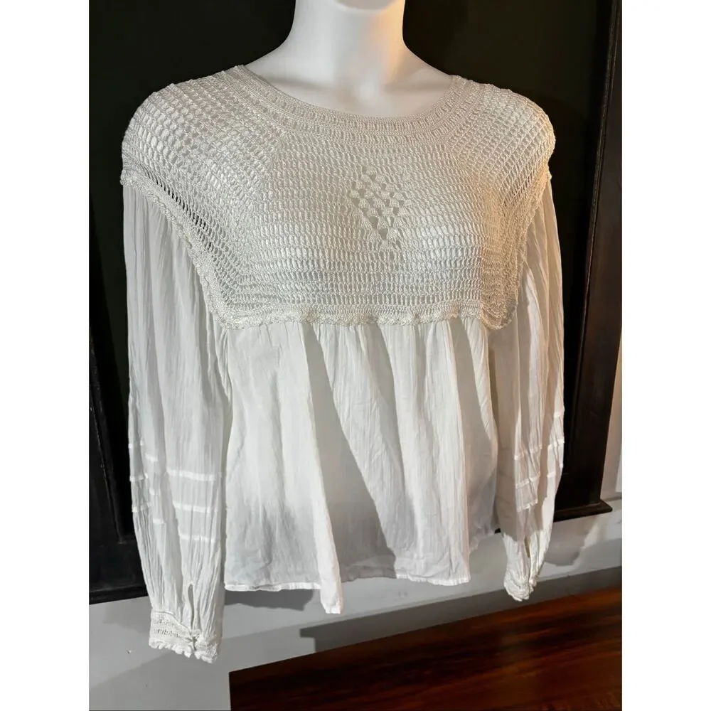 Free People White Crochet Blouse